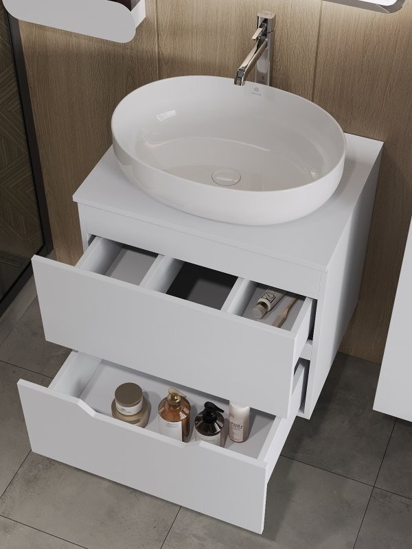 Мебель для ванной комнаты Orange Line 60 подвесная, 2 ящика, матовая белая с раковиной B05-520W
