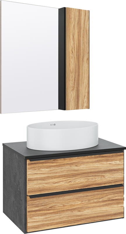 Мебель для ванной комнаты Runo Мальта 70 дуб, черная, раковина Ovale 50
