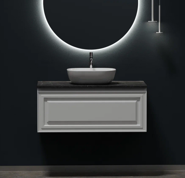 Тумба с раковиной Sancos Very 100 см, bianco, столешница черный мрамор, раковина CN6009