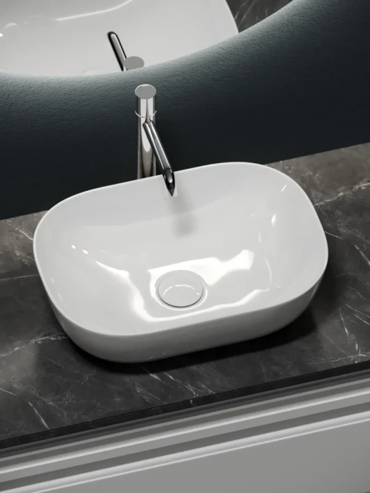 Тумба с раковиной Sancos Very 100 см, bianco, столешница черный мрамор, раковина CN6009