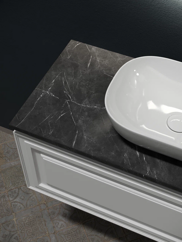 Тумба с раковиной Sancos Very 100 см, bianco, столешница черный мрамор, раковина CN6009