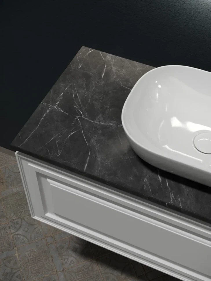 Тумба с раковиной Sancos Very 100 см, bianco, столешница черный мрамор, раковина CN6009
