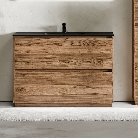 Тумба с раковиной Sancos Libra Floor 120 дуб чарльстон, черная раковина CN7006MB