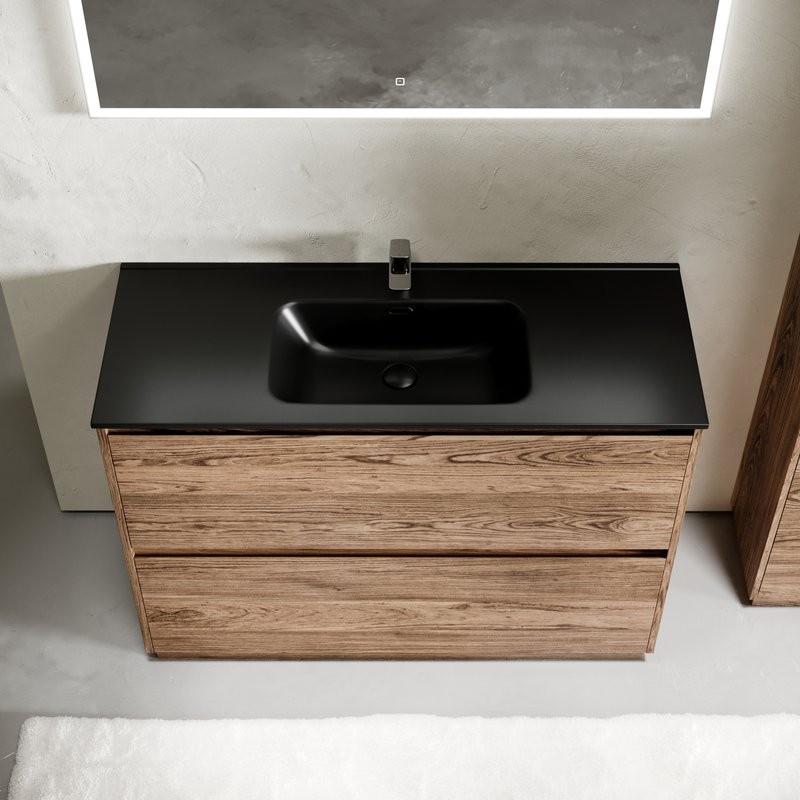 Тумба с раковиной Sancos Libra Floor 120 дуб чарльстон, черная раковина CN7006MB