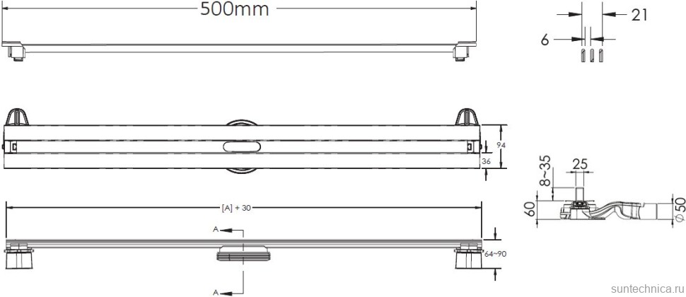 Душевой трап (лоток) Berges Super Slim 500 090178 50 см