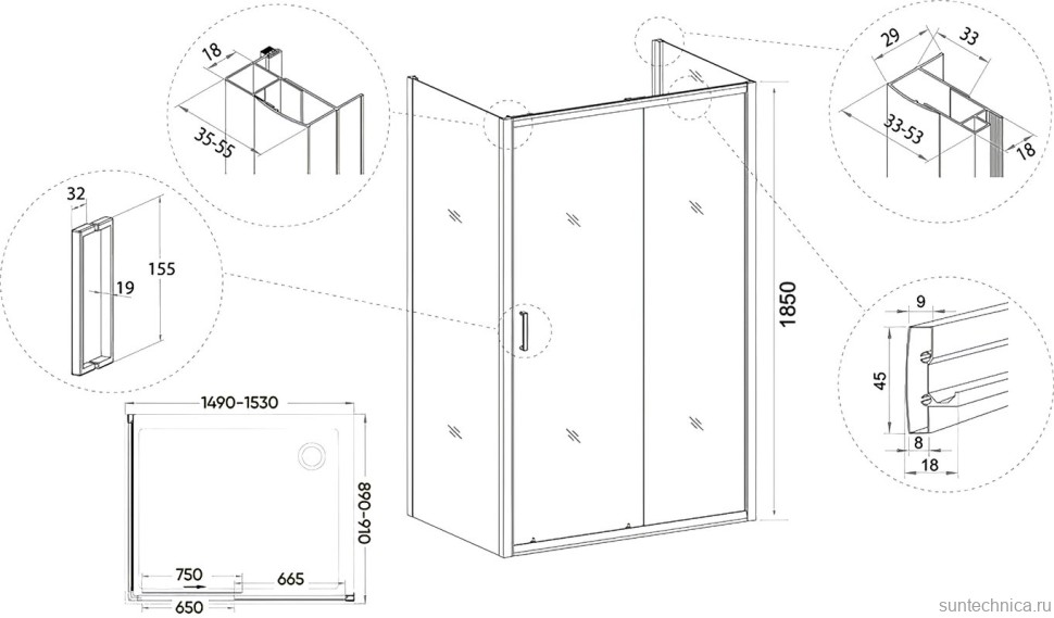 Душевой уголок Veconi Rovigo RV-046 150x90