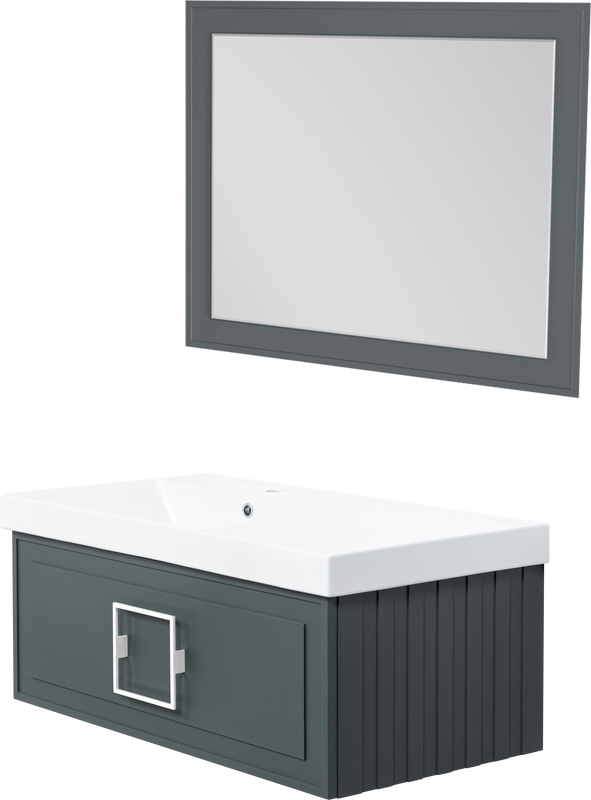 Мебель для ванной комнаты La Fenice Cubo 90 L серая, ручка белая