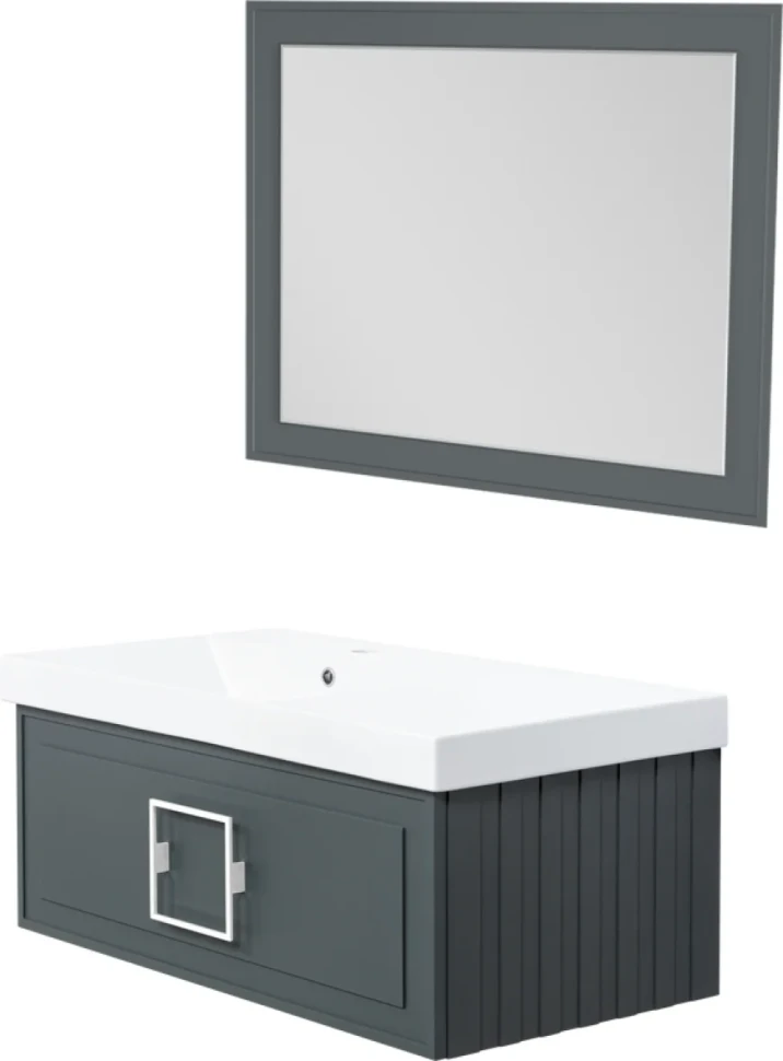 Мебель для ванной комнаты La Fenice Cubo 90 L серая, ручка белая