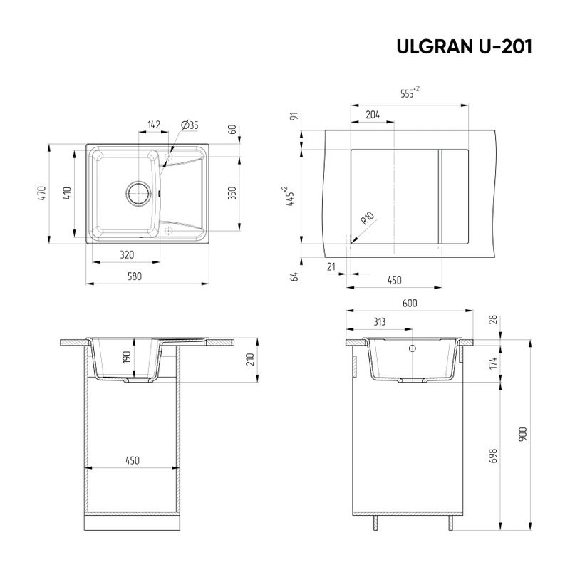 Мойка кухонная Ulgran U-201 302 песочная + дозатор U-02 песочный