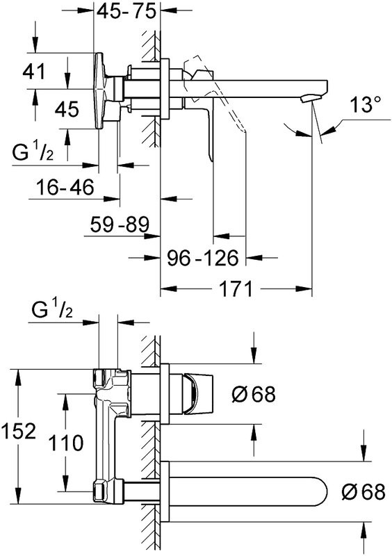 Смеситель для раковины Grohe BauEdge 20474000 С ВНУТРЕННЕЙ ЧАСТЬЮ  хром