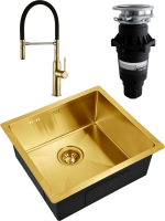 Комплект Мойка Zorg Inox PVD SZR-4844 bronze + Смеситель Steel Hummer SH 2022 BRONZE бронза + Измельчитель Bone Crusher BC 810-SL Slim Line