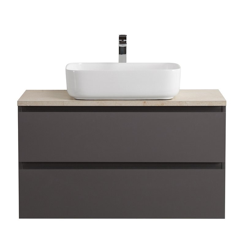 Тумба под раковину со столешницей BelBagno Kraft 90 подвесная, матовая темно-серая, столешница kep-90-mco