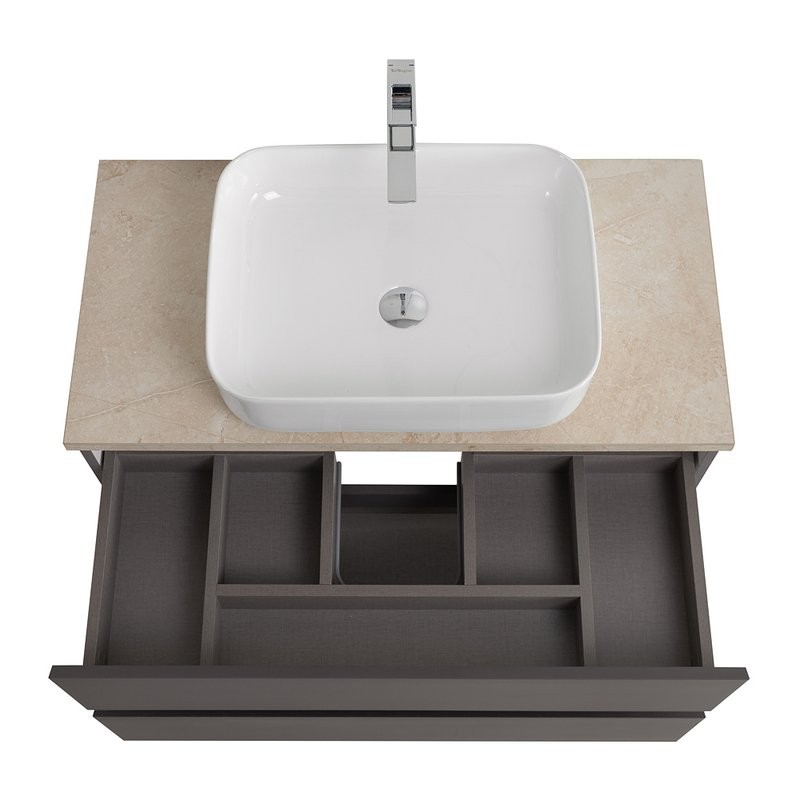 Тумба под раковину со столешницей BelBagno Kraft 90 подвесная, матовая темно-серая, столешница kep-90-mco