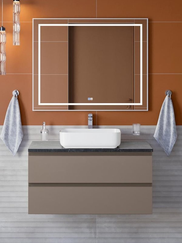 Мебель для ванной комнаты BelBagno Kraft 100 подвесная, матовая бежевая, столешница kep-100-mno, раковина BB1304