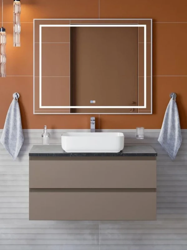 Мебель для ванной комнаты BelBagno Kraft 100 подвесная, матовая бежевая, столешница kep-100-mno, раковина BB1304