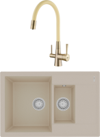 Комплект Мойка Lemark Ramza 760 9910038 бежевая + Смеситель Comfort LM3075B-Beige с гибким изливом, бронза, бежевый