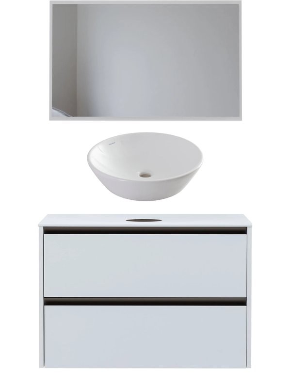 Мебель для ванной комнаты Allen Brau Activity 100 с подсветкой, матовый белый, олива браш, столешница белая, раковина Fantasy Round 45, белая