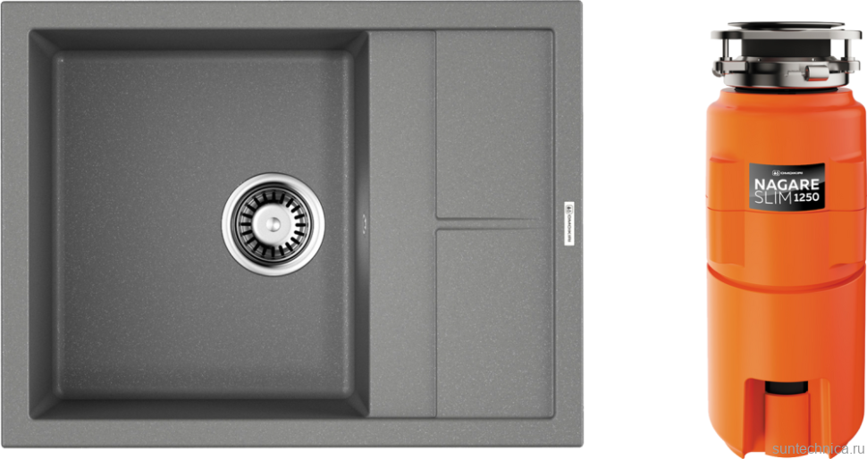 Комплект Мойка Omoikiri Sumi 65-GR leningrad grey + Измельчитель Nagare slim 1250