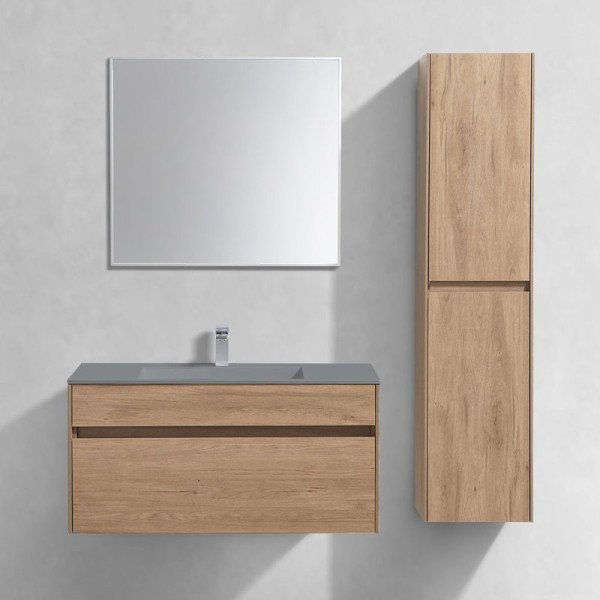 Мебель для ванной комнаты Vincea Chiara 100, натуральный дуб, с серой раковиной