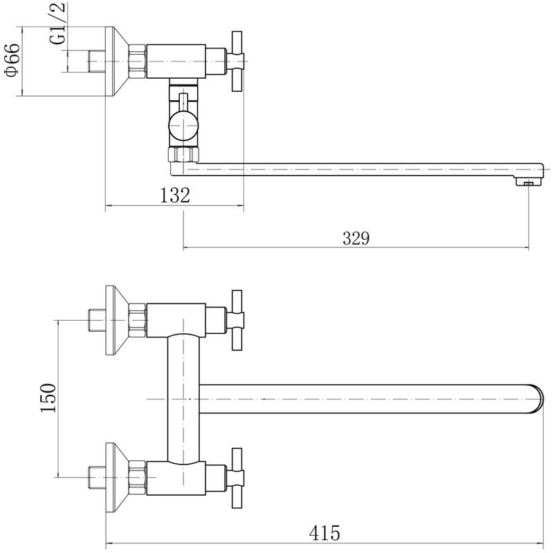 Смеситель с длинным изливом для ванны Fashun A52228 сатин