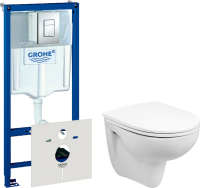 Комплект Унитаз подвесной Wanfald Lauta 47302100005 белый + Звукоизоляция Grohe + Инсталляция Rapid SL 38772001 3 в 1 с кнопкой смыва