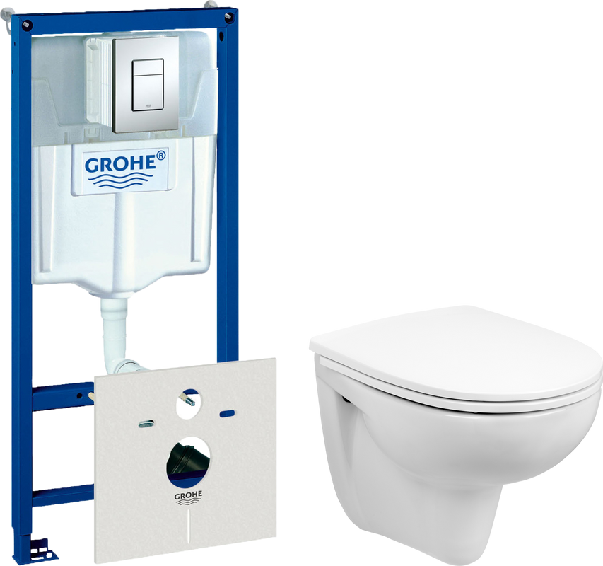 Комплект Унитаз подвесной Wanfald Lauta 47302100005 белый + Звукоизоляция Grohe + Инсталляция Rapid SL 38772001 3 в 1 с кнопкой смыва