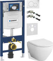 Комплект Унитаз подвесной AM.PM Spirit V2.0 с микролифтом + Крепления Geberit Duofix 111.815.00.1 к стене + Звукоизоляция + Инсталляция UP 320 111.300.00.5 + Кнопка Sigma 01 115.770.11.5 белая