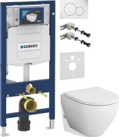 Комплект Унитаз подвесной AM.PM Spirit V2.0 с микролифтом + Крепления Geberit Duofix 111.815.00.1 к стене + Звукоизоляция + Инсталляция UP 320 111.300.00.5 + Кнопка Sigma 01 115.770.11.5 белая