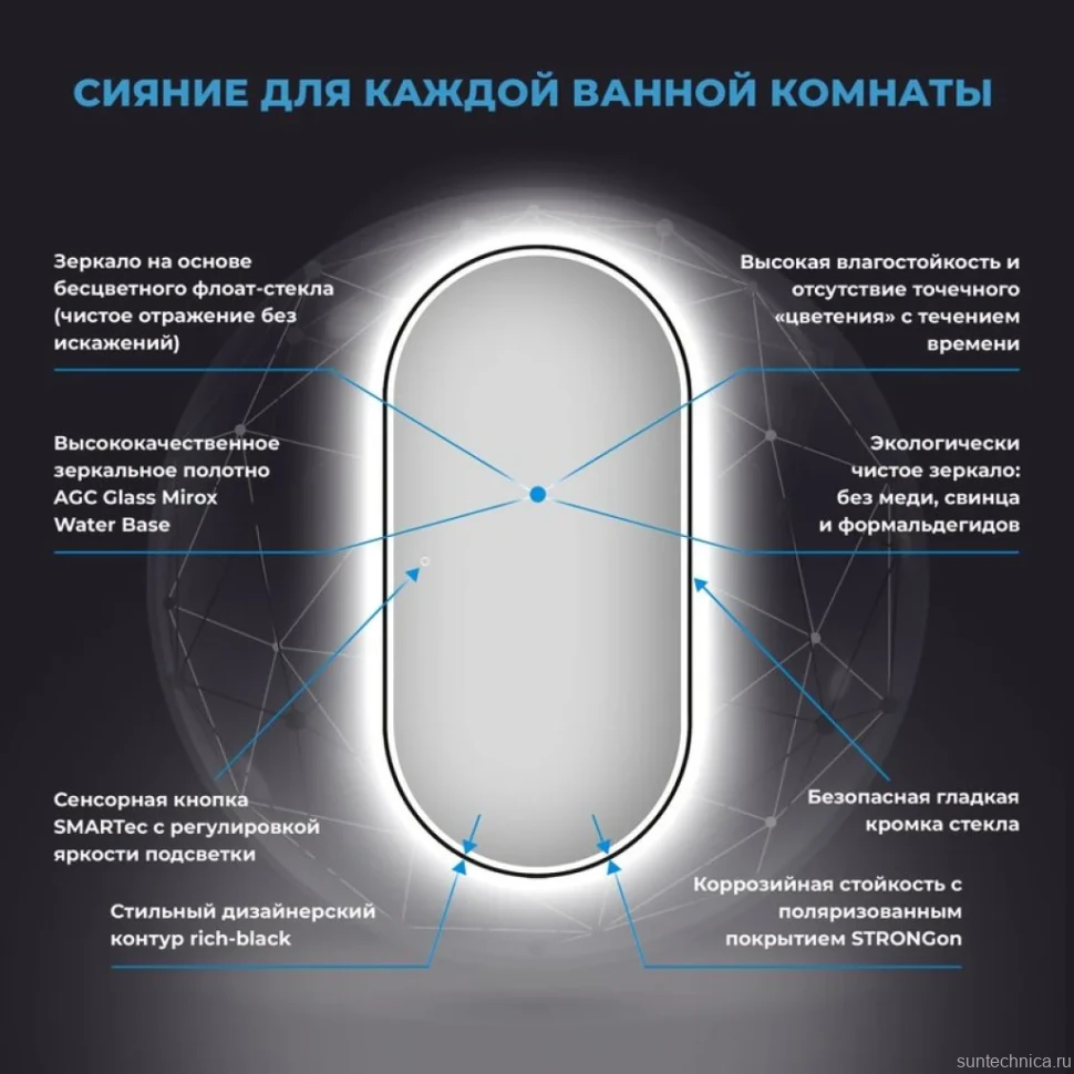 Зеркало Wellsee 7 Rays’ Spectrum 60х120 с фронтальной подсветкой, черное матовое