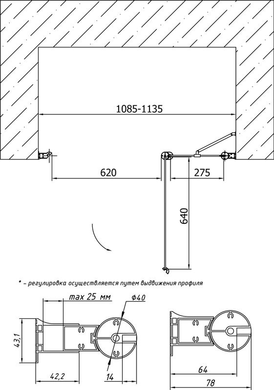 Душевая дверь в нишу Vegas Glass EP-F-1 110 01 01 R профиль белый, стекло прозрачное