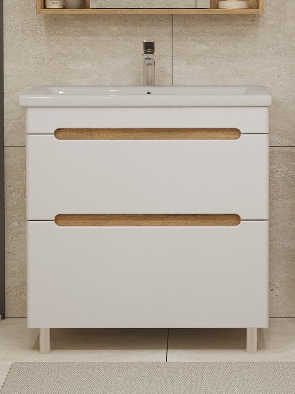 Тумба под раковину без столешницы SanStar Diva 80 напольная матовая белая, дуб вотан
