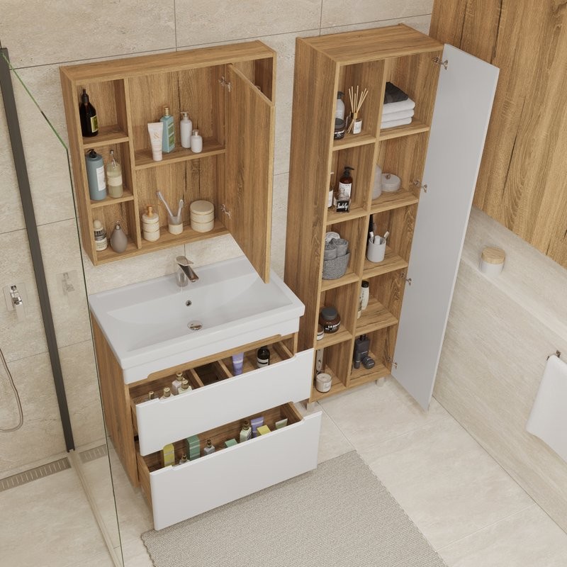 Тумба под раковину без столешницы SanStar Diva 80 напольная матовая белая, дуб вотан