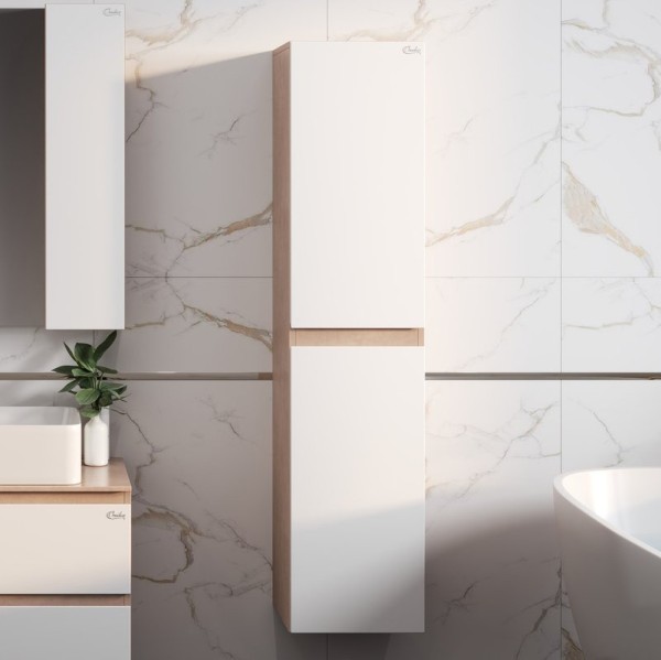 Шкаф пенал для ванной Onika Алеста камень светлый, белый