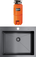 Комплект Мойка Omoikiri Akisame 59-GM 4973096 вороненая сталь + Измельчитель Nagare slim 1250