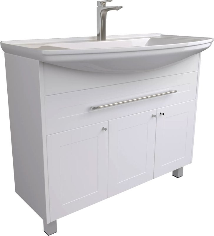 Тумба с раковиной 1MarKa Lina classic new 105 белый глянец, с дверками и ящиком