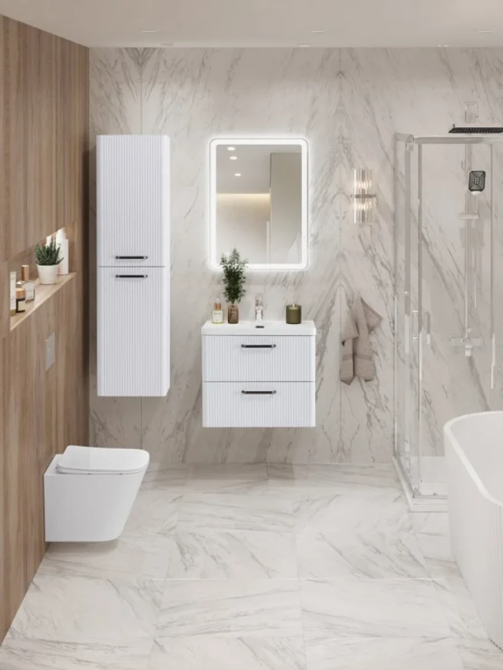 Мебель для ванной комнаты BelBagno Due 50 ручки матовый темный никель, белый металлик