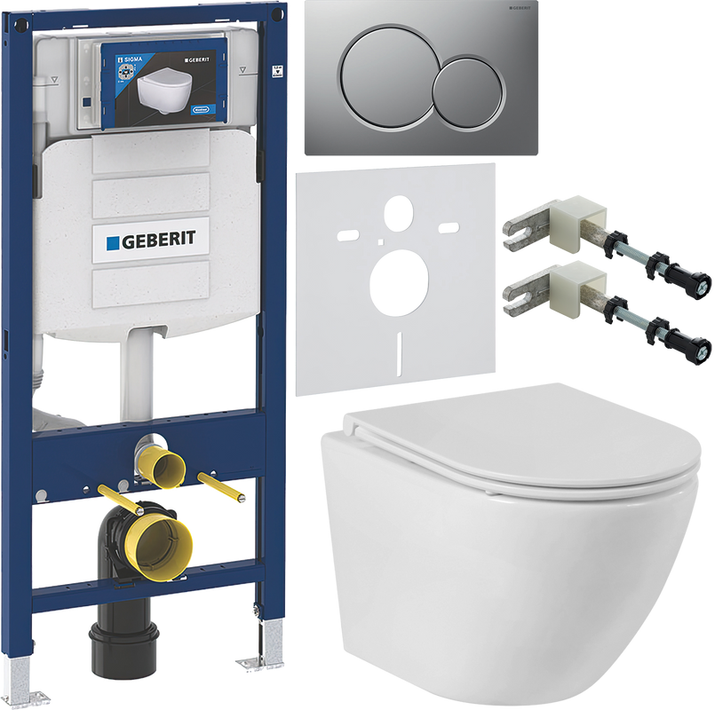 Комплект Унитаз подвесной BelBagno Sfera-r + Крышка BB870SC с микролифтом + Инсталляция Geberit Duofix UP 320 111.300.00.5 + Кнопка Sigma 01 115.770.JQ.5 лакированная, матовый хром + Крепления 111.815.00.1 к стене + Звукоизоляция