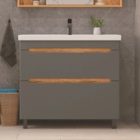 Тумба с раковиной SanStar Diva 100 напольная, дуб вотан, графит софт, раковина Фостер