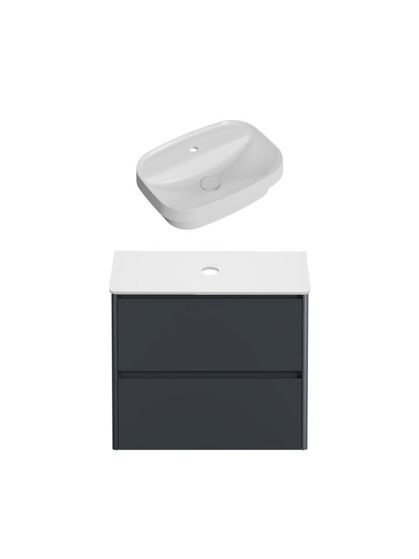 Тумба с раковиной Allen Brau Gravity 80 2 ящика, матовый антрацит, столешница белая, раковина Fantasy Sphere 55x40, белая