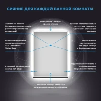 Зеркало Wellsee 7 Rays’ Spectrum 60х75 с фронтальной подсветкой, черное матовое