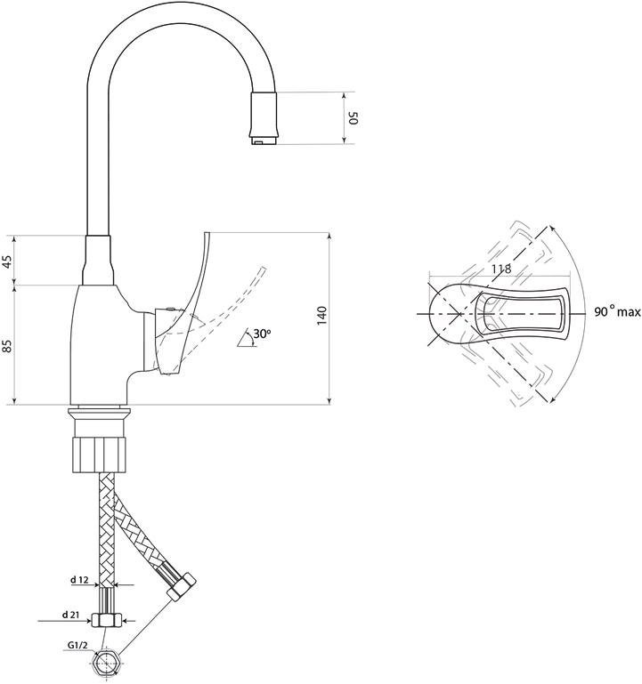 Смеситель для кухни Славен Прораб Ц СЛ-ОД-Ц2Ч с гибким изливом, черный