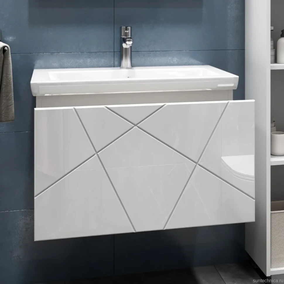 Тумба с раковиной Vigo Geometry 60 подвесная, белая, раковина Como 60