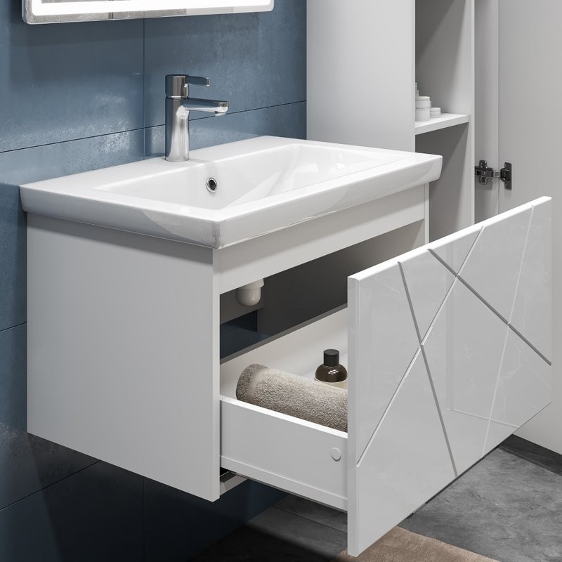 Тумба с раковиной Vigo Geometry 60 подвесная, белая, раковина Como 60