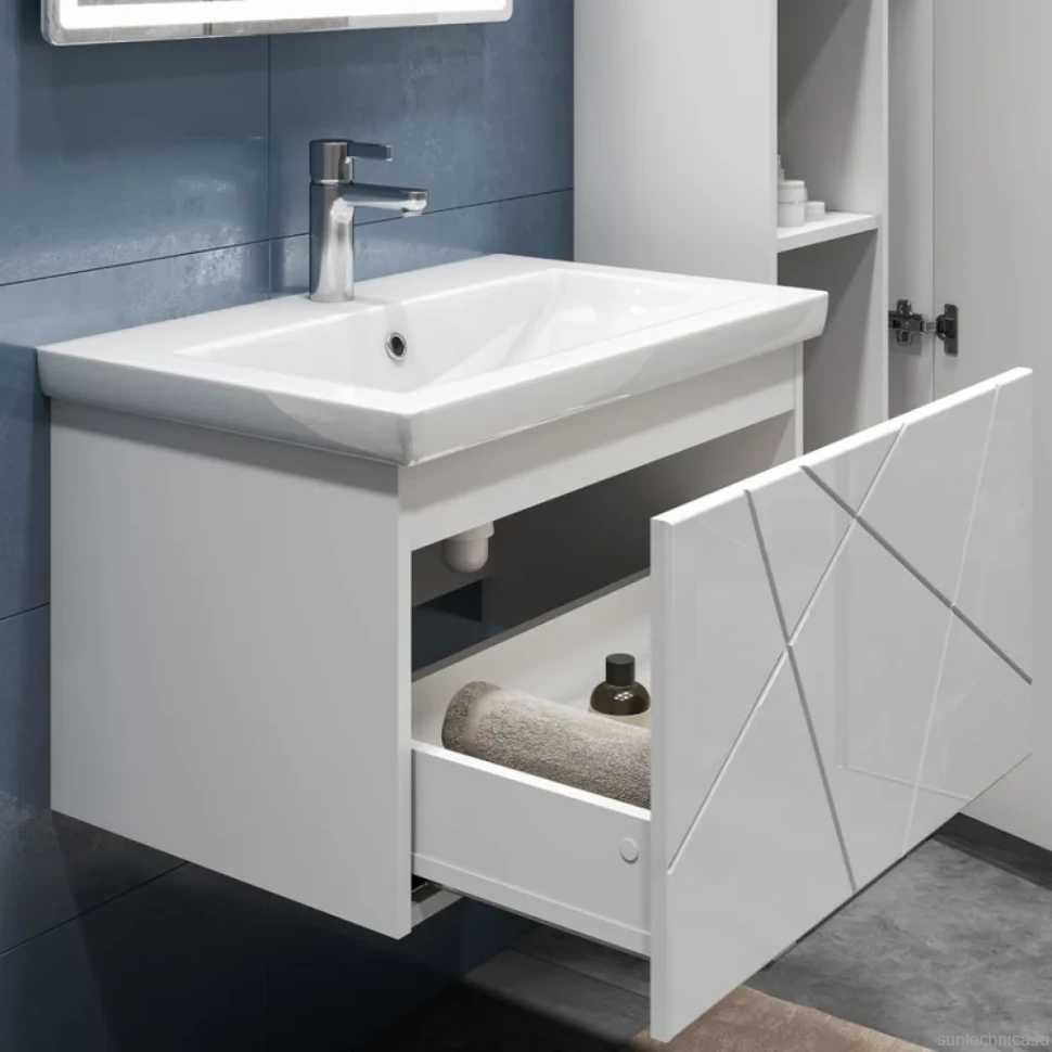 Тумба с раковиной Vigo Geometry 60 подвесная, белая, раковина Como 60