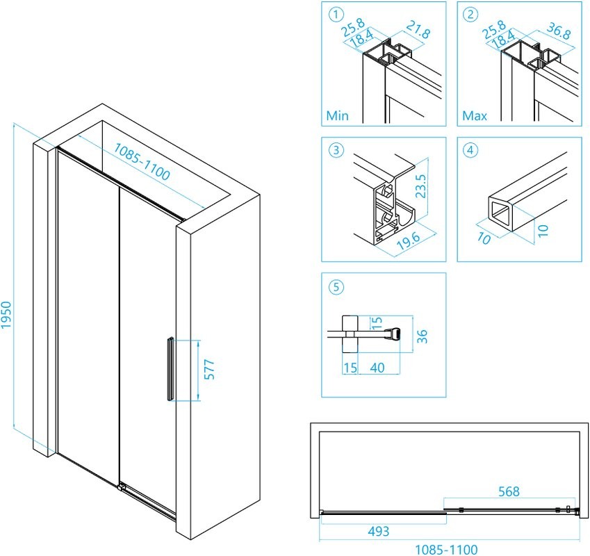 Душевой уголок RGW Stilvoll SV-12B+80 см (108,5-110)x80x195 профиль черный матовый, стекло прозрачное