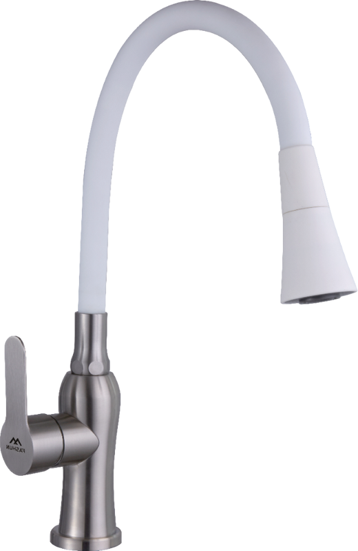 Смеситель для кухни Fashun A54801+N7356 с гибким изливом, сатин, белый