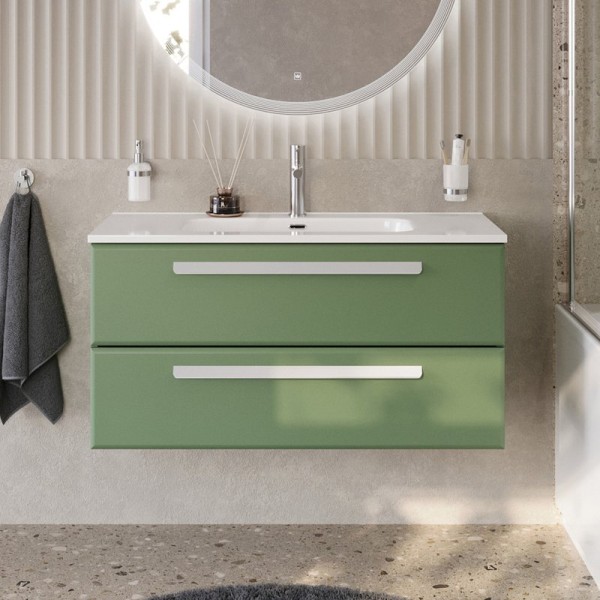 Тумба с раковиной Cezares Eco Cer-N 100 фисташковый софт, раковина Duet 100, ручки сатин