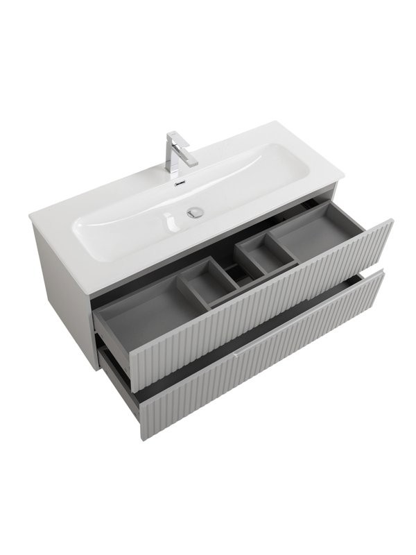 Тумба с раковиной Cezares Duet-n 120 подвесная, 2 ящика, жемчужная серая