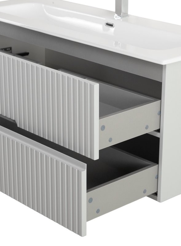 Тумба с раковиной Cezares Duet-n 120 подвесная, 2 ящика, жемчужная серая