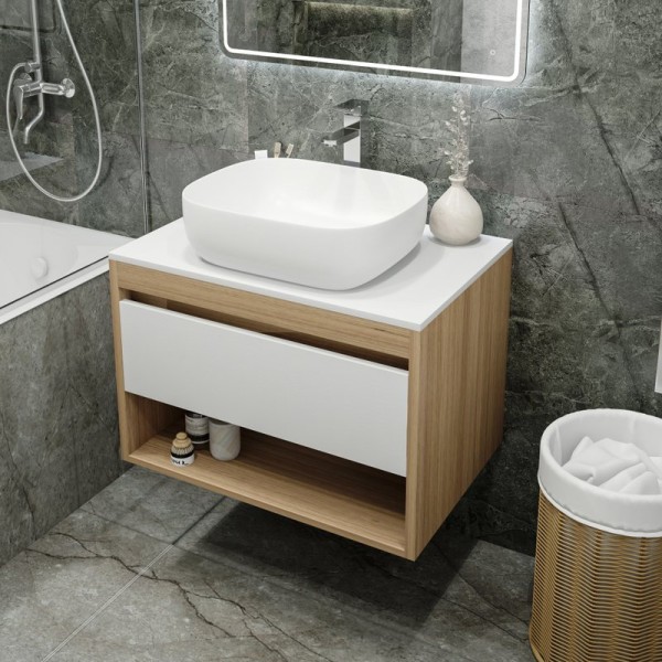 Тумба с раковиной Teymi Ritta 75 дуб эврика, матовая белая, раковина Solli 50